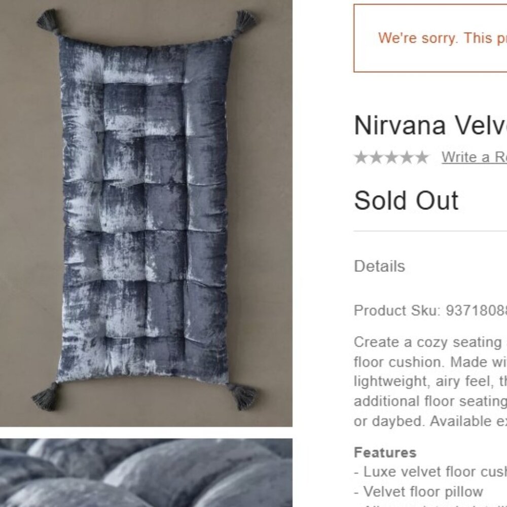 Urban Outfitters Nirvana Velvet Floor Cushion
